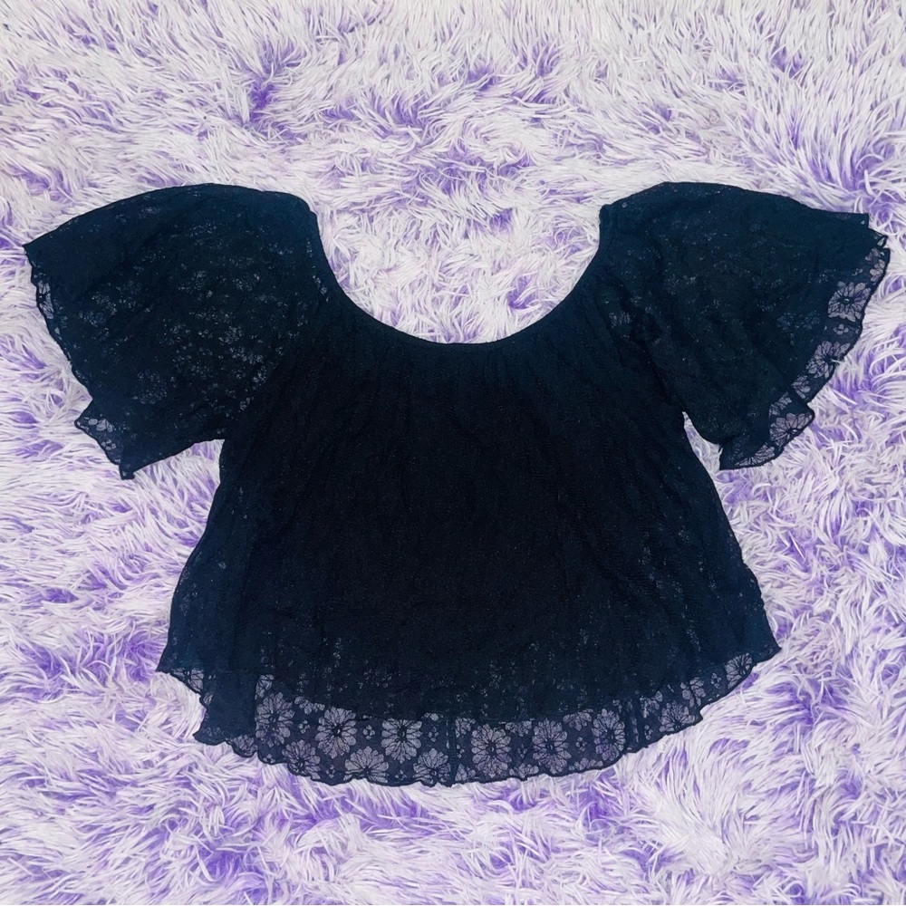 Blu Pepper Black Flouncy Lace Summer Crop Top - Women’s Size S